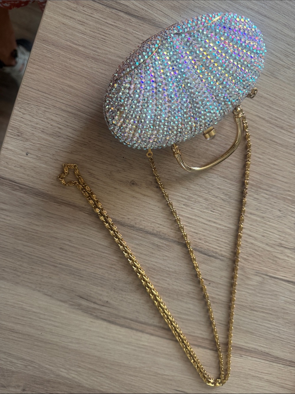 Crystal Embellished Oval Evening Clutch - Iridescent